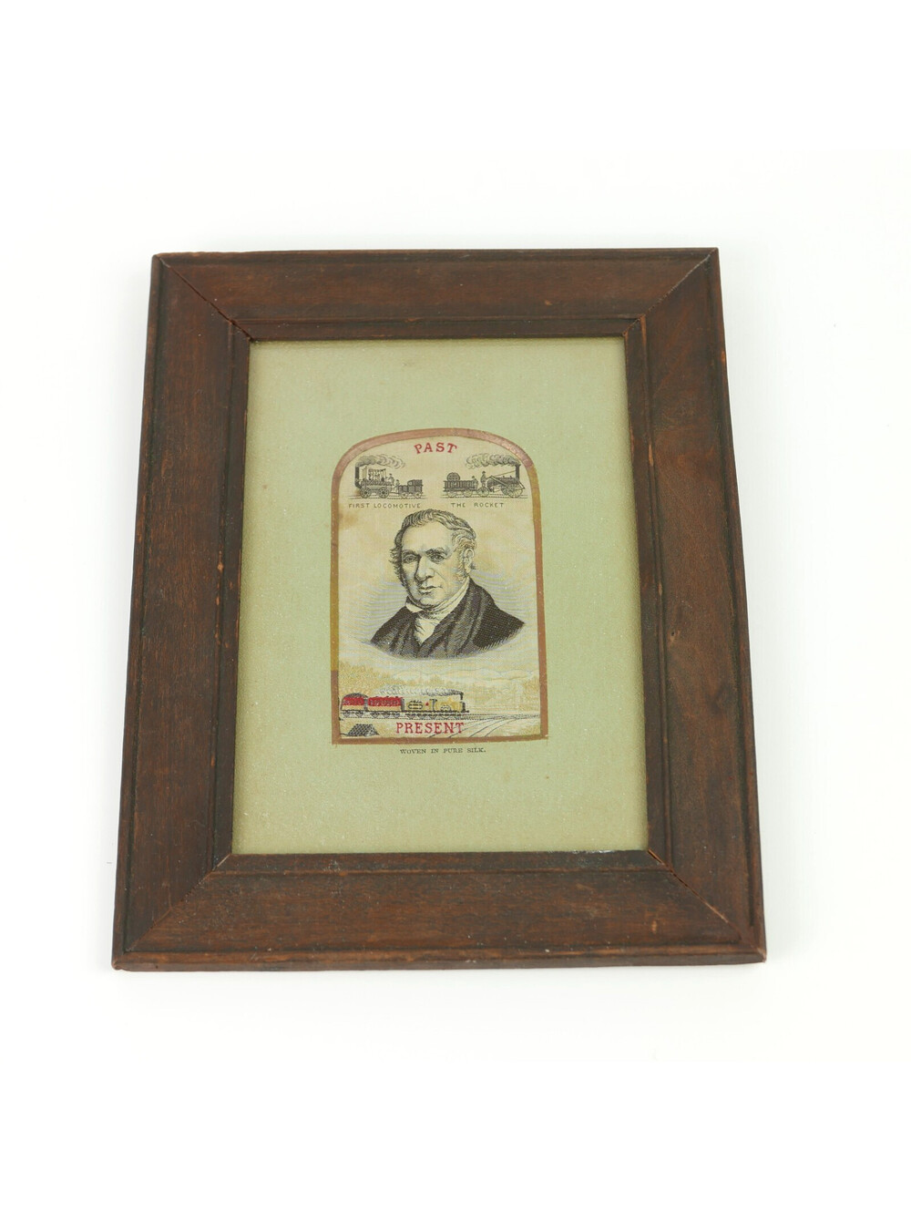 Antique Stevengraph Woven Silk Picture George Stephenson Locomotive Trains Frame